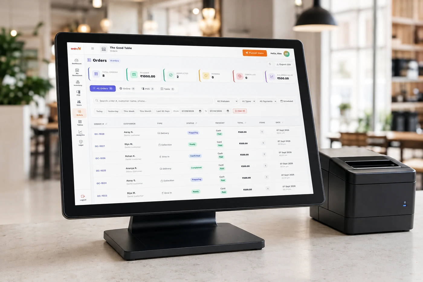 OrdrCiti order management presented on an EPOS terminal in a restaurant